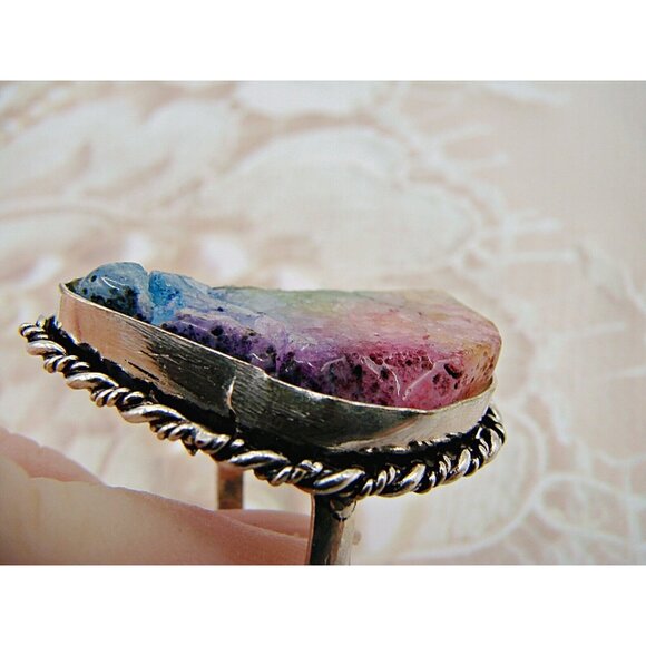 Ametrine Ring Rough Cut Crystal Stone 925 Marked Sterling Silver Plated Size 8 - Picture 4 of 12
